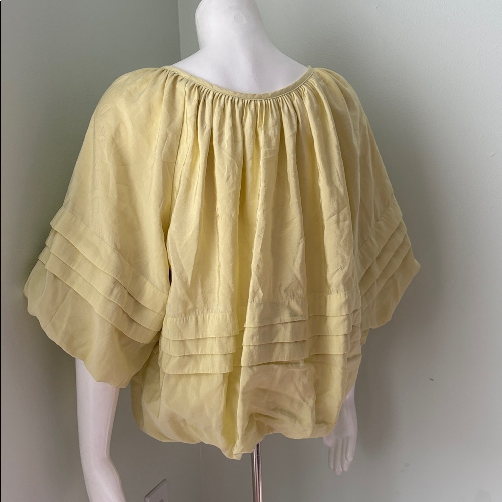 ANTHROPOLOGIE Maeve Short Sleeve Bubble Tiered Top Yellow Off The Shoulder Top L - Picture 7 of 9